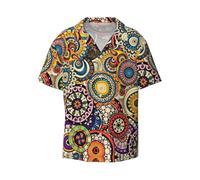 CKGODGF Chemise décontractée décontractée à manches courtes pour homme avec motif floral et cercles ethniques, Noir , M