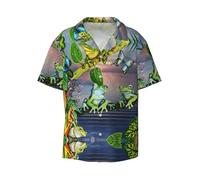 CKGODGF De nombreuses grenouilles chantent sur les branches d'été papillons lac imprimé eau pour homme manches courtes boutonnée d'été plage chemise décontractée chemise décontractée chemise habillée
