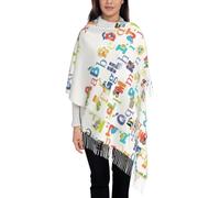 CKGODGF Écharpe d'hiver pour femme avec imprimé alphabet animal, châle à pompons, écharpe classique en faux cachemire, longue écharpe chaude et épaisse
