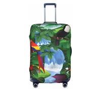 CKGODGF Housse de bagage élastique avec fermeture éclair imprimée ara et toucan perchoir des forêts tropicales américaines., blanc, S