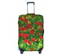 CKGODGF Housse de bagage élastique avec fermeture éclair Motif paysage de ferme de coquelicot rouge, blanc, L