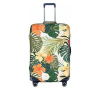 CKGODGF Housse de bagage élastique avec motif feuilles de végétation et fleurs d'hibiscus, housse de bagage personnalisée avec fermeture éclair., blanc, S