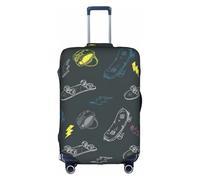 CKGODGF Housse de bagage élastique imprimée graffiti skateboard, housse de bagage personnalisée avec fermeture éclair., blanc, XL