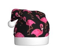 CKGODGF Joli chapeau de Noël tendance et unique imprimé flamants roses, chapeau de Père Noël rétro, chapeau classique en peluche pour fête du Nouvel An