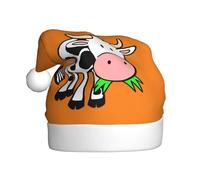 CKGODGF Joli chapeau de Noël tendance et unique imprimé vache, chapeau de Père Noël rétro, chapeau classique en peluche pour fête du Nouvel An