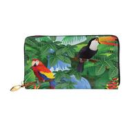 CKGODGF Macaw and Toucan Perching of American Rainforests Print Women's Wallets Leather Wallets Credit Card Holder Zipper Closure Wallets Travel Friendly Clutches