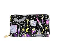 CKGODGF Magic Witchcraft Portefeuille long en cuir avec fermeture éclair pour homme et femme Motif bohème