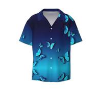 CKGODGF Magnifique imprimé papillon bleu à manches courtes pour hommes, chemise décontractée d'été pour la plage, chemise décontractée, chemises habillées, Noir , S