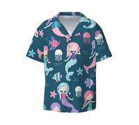 CKGODGF Magnifique imprimé sirène à manches courtes pour homme, chemise décontractée pour l'été, la plage, chemise décontractée, Noir , 4XL