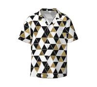 CKGODGF Mode Moderne Noir Blanc Or Triangles Imprimer Hommes Manches Courtes, Bouton-Down Summer Beach Casual Chemise Casual Loose Shirt Dress Shirts, Noir , XXL