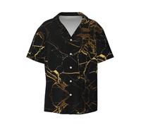 CKGODGF Or Noir Papier Peint Imprimé Hommes Manches Courtes, Chemise Décontractée Plage D'été, Chemise Décontractée Ample, Chemises Robe, Noir , 3XL