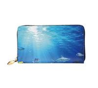 CKGODGF Portefeuille long en cuir avec fermeture éclair pour homme et femme Motif poissons tropicaux tortues requins