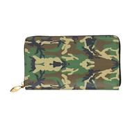 CKGODGF Portefeuille long en cuir avec fermeture éclair pour homme et femme Vert militaire Imprimé camouflage
