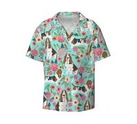 CKGODGF Sweet Basset Hound Imprimé Florals Chemise à manches courtes pour homme, boutonnée pour l'été, la plage, décontractée, chemise habillée, Noir , 3XL