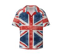 CKGODGF The Union Flag Pattern Print Men's Short Sleeve Button Down Summer Beach Casual Shirt Casual Loose Shirt Dress Shirts, Noir , XL