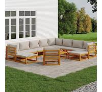 CKioict Banc de jardin, fauteuil, fauteuil d'extérieur 12 pièces, avec coussins gris clair, en bois massif, pour jardins, terrasses, balcons