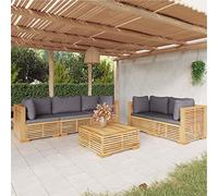 CKioict Banc de jardin, fauteuil, fauteuil d'extérieur 6 pièces. Ensemble salon de jardin avec coussin en teck massif pour jardins, terrasses, balcons