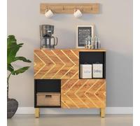 CKioict Buffet pour salon, salle à manger, couloir, meuble d'appoint, marron et noir, 80 x 33,5 x 75 cm, en bois massif mangue, pour entrée, couloir, salon