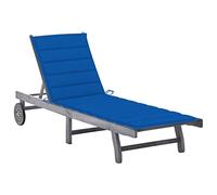 CKioict Chaise longue de plage pour balcon - Meuble d'extérieur - Avec coussin - En bois d'acacia massif - Gris - Pour jardin, terrasse et balcon