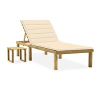 CKioict Chaise longue de plage pour balcon - Meuble d'extérieur - Chaise longue avec table et coussin en pin imprégné - Pour patio, jardin, plage et piscine