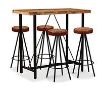 CKioict Ensemble de meubles de cuisine Chaise à accoudoirs 5 pièces. Ensemble de bar en bois recyclé massif, cuir véritable et toile Convient pour le salon, la cuisine, le salon