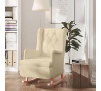 CKioict Fauteuil à bascule avec pieds en bois d'hévéa - Crème - Fauteuil à oreilles avec tabouret - Table de maquillage pour chambre à coucher et intérieur