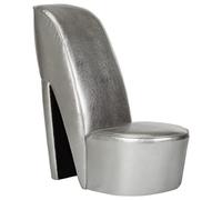 CKioict Fauteuil de lecture, fauteuil de cocktail, moderne, rembourré, en forme de chaussure à talons hauts, en cuir synthétique argenté, convient pour le bureau, la chambre à coucher, le bureau