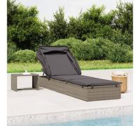 CKioict Fauteuil de relaxation ergonomique - Avec toit pliable - En polyrotin - Gris - 213 x 63 x 97 cm - Pour jardin, pelouse, terrasse