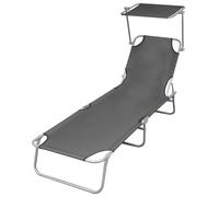 CKioict Fauteuil de relaxation ergonomique - Chaise longue pliante - Avec protection solaire - En acier - Gris - Pour terrasses, balcons, piscine