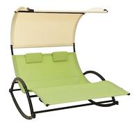 CKioict Fauteuil de relaxation ergonomique - Pour balcon, terrasse - Avec toit pare-soleil - En textilène - Vert et crème - Pour terrasses, balcons, piscine