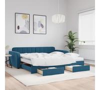 CKioict Lit à palettes moderne - Cadre de lit pour adolescent - Extensible - Avec tiroirs - Bleu - 100 x 200 cm - En velours - Convient pour chambre d'amis, chambres à coucher