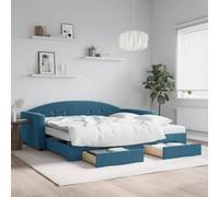 CKioict Lit double moderne extensible avec tiroirs - Bleu - 100 x 200 cm - En velours - Convient pour chambre d'amis, chambres à coucher