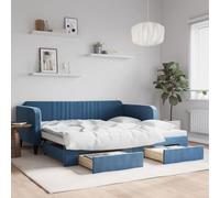 CKioict Lit double moderne extensible avec tiroirs - Bleu - 100 x 200 cm - En velours - Convient pour chambre d'amis, chambres à coucher