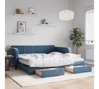 CKioict Lit double moderne extensible avec tiroirs - Bleu - 100 x 200 cm - En velours - Convient pour chambre d'amis, chambres à coucher