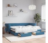 CKioict Lit double moderne extensible avec tiroirs - Bleu - 80 x 200 cm - En velours - Convient pour chambre d'amis, chambres à coucher