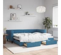 CKioict Lit double moderne extensible avec tiroirs - Bleu - 90 x 200 cm - En velours - Convient pour chambre d'amis, chambres à coucher
