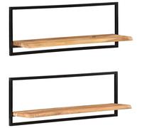 CKioict Lot de 2 étagères murales décoratives pour cuisine, chambre à coucher, 100 x 24 x 35 cm, bois massif d'acacia et acier, pour chambre à coucher, salon, salle de bain