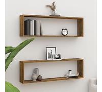 CKioict Lot de 2 étagères murales décoratives pour cuisine, chambre à coucher, salon, salle de bain Chêne fumé 100 x 15 x 30 cm