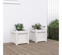 CKioict Lot de 2 pots de fleurs en bois de pin massif blanc pour l'intérieur et l'extérieur