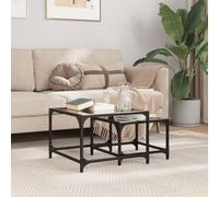 CKioict Lot de 2 tables gigognes avec plateau en verre noir en acier pour salle à manger intérieur