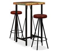 CKioict Table à manger Chaises à accoudoirs Meubles de salle à manger 3 pièces Ensemble de bar en bois massif et cuir véritable Convient pour le salon, la cuisine, le salon