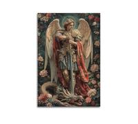 CKJenjBKm Impression sur toile d'art religieux de Saint Michel-Archange - Décoration murale d'intérieur pour chambre à coucher, salon - 40 x 60 cm - Beige