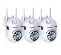 CKK Caméra de sécurité sans fil 1080p, 3 caméras domestiques PTZ WiFi 2 MP (double bande 2,4 G/5G), panoramique à 360°, vision nocturne couleur, alertes de mouvement, audio bidirectionnel, compatible