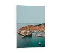 ckklik Dubrovnik - Impression d'art avec vue côtière croate, paysage méditerranéen, décoration murale nautique pour maison, océan et port, cadeau de voyage, 61 x 91,4 cm encadré
