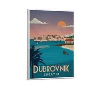 ckklik Dubrovnik Poster Art Print Vintage Croatie Décoration murale Paysage de ville côtière Rétro Voyage Œuvre d'art Décoration de la maison Scène méditerranéenne Art nautique Cadeau 61 x 91,4 cm