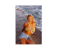 ckklik Impression d'art sur la plage, coucher de soleil, océan tropical, décoration murale, ambiance d'été, affiche bohème décoration d'intérieur femme en bikini avec collier floral photographie