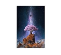 ckklik Poster arbre cosmique galaxie - Décoration murale fantaisie - Fleurs roses dans l'espace - Paysage céleste - Œuvre d'art - Décoration d'intérieur unique - Thème nature et univers - 50,8 x 76,2