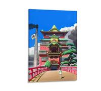 ckklik Poster d'anime Spirited Away - Décoration murale de studio Ghibli - Art mural - Animation japonaise - Scène Chihiro et sans visage - Paysage coloré pour la maison - 40,6 x 61 cm - Encadré