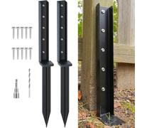 CKLT Kit de réparation de poteaux de clôture Monobloc - Lot de 2 piquets d'ancrage Robustes en métal de 81,3 cm pour réparer Une clôture en Bois inclinée et cassée, Noir