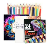 CKMOREL Lot de 2 livres de coloriage mandala pour adultes avec 24 crayons de couleur, livres de coloriage relaxants mandala avec crayons de couleur pour femme, cadeau pour adultes pour se détendre,